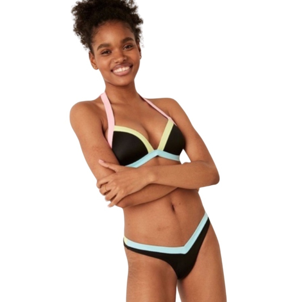 Victoria’s Secret Black Multi Push-Up Halter Bikini Set – Size L NWOT‎
